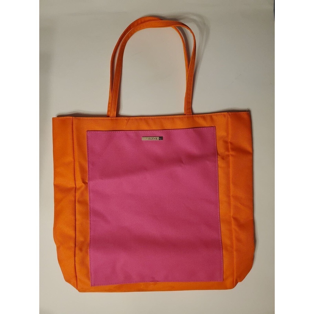 Clinique Canvas Tote Bag - Orange/Pink 14 Inches X 12 Inches